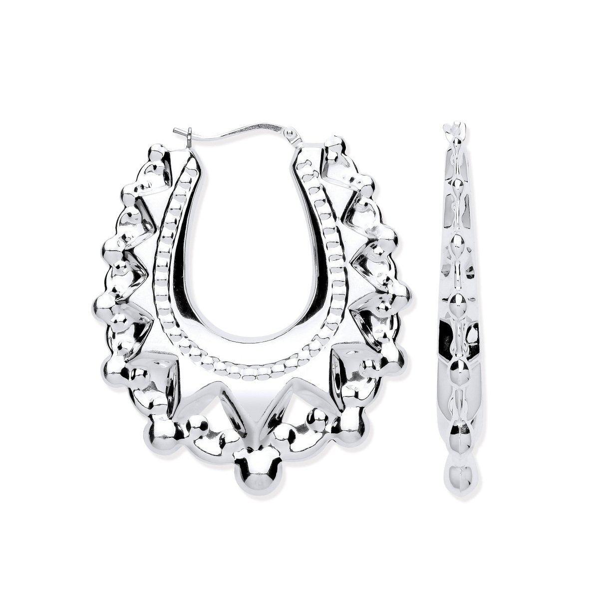 Sterling Silver Embossed Hinged Large Oval Creoles - Samuel Perry