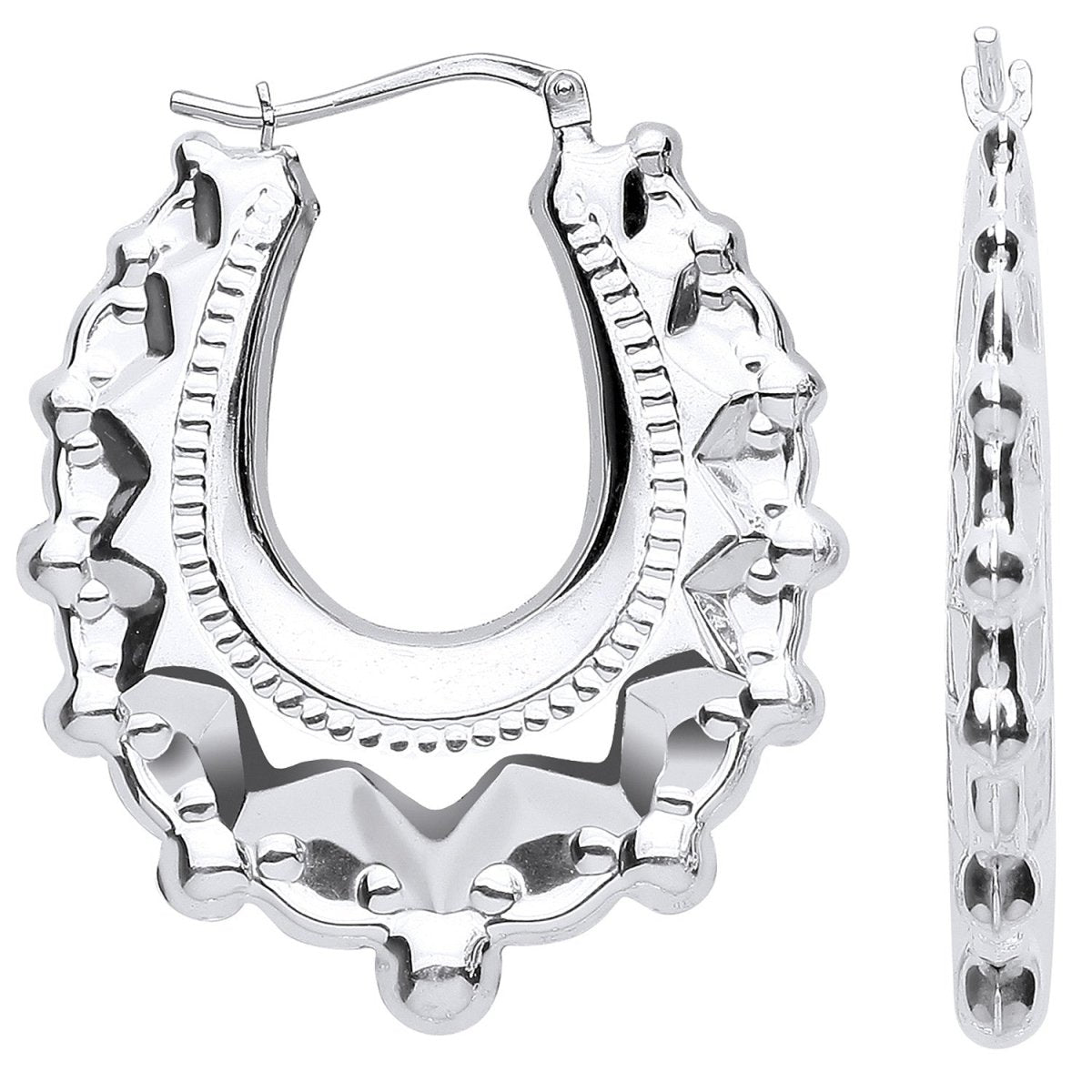 Sterling Silver Embossed Hinged Medium Oval Creoles - Samuel Perry
