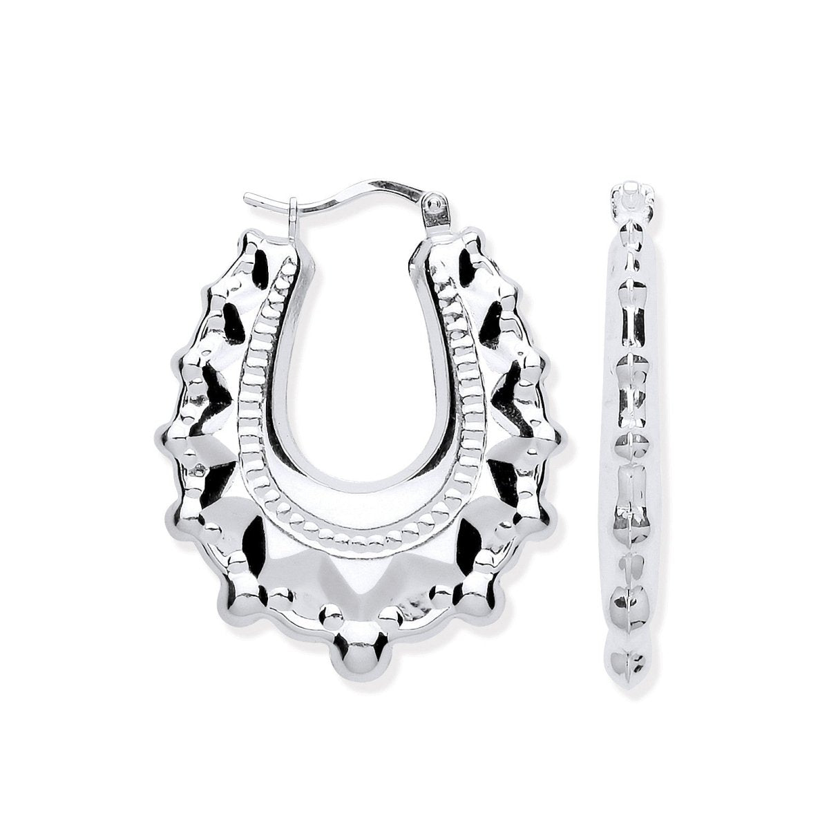 Sterling Silver Embossed Hinged Oval Creoles - Samuel Perry