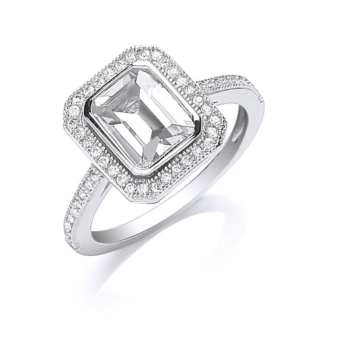 Sterling Silver Emerald Cut Cz Centre Ring - Samuel Perry