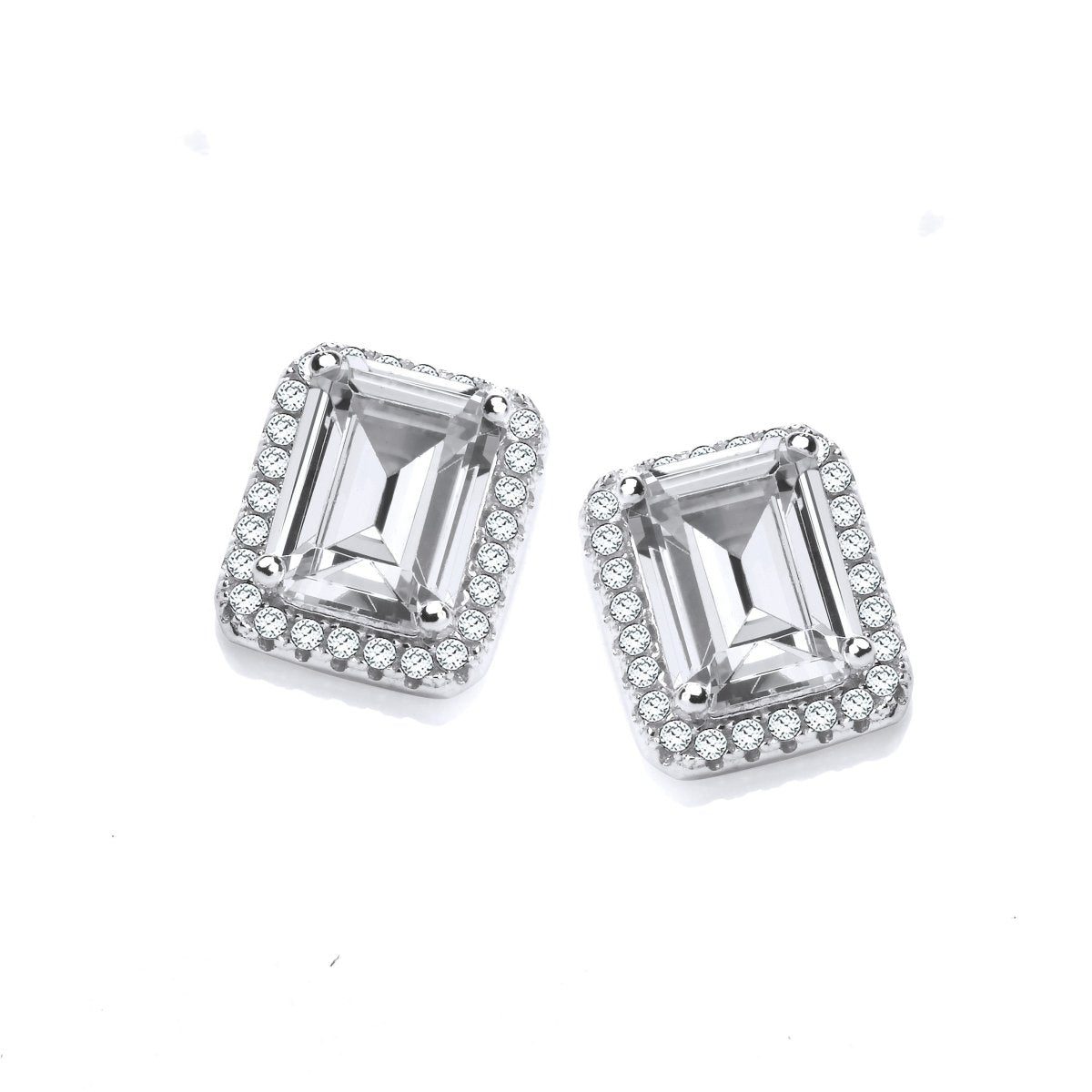 Sterling Silver Emerald Cut CZ Halo Stud Earrings - Samuel Perry