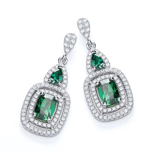 Sterling Silver Emerald Green CZ Drop Earrings - Samuel Perry