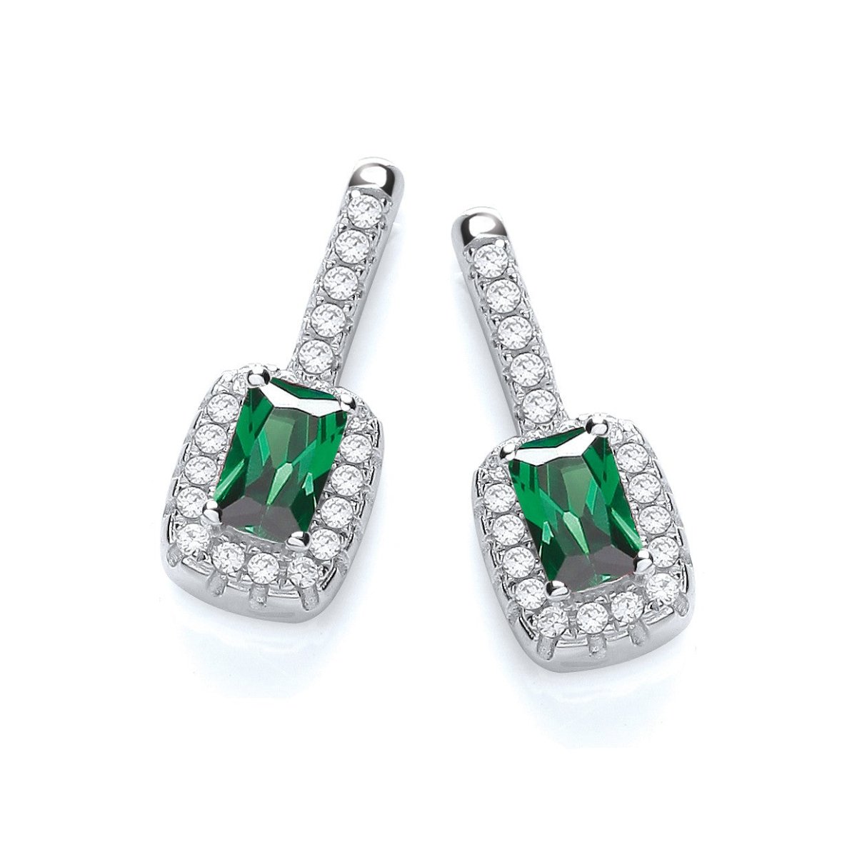 Sterling Silver Emerald Green CZ Drop Earrings - Samuel Perry