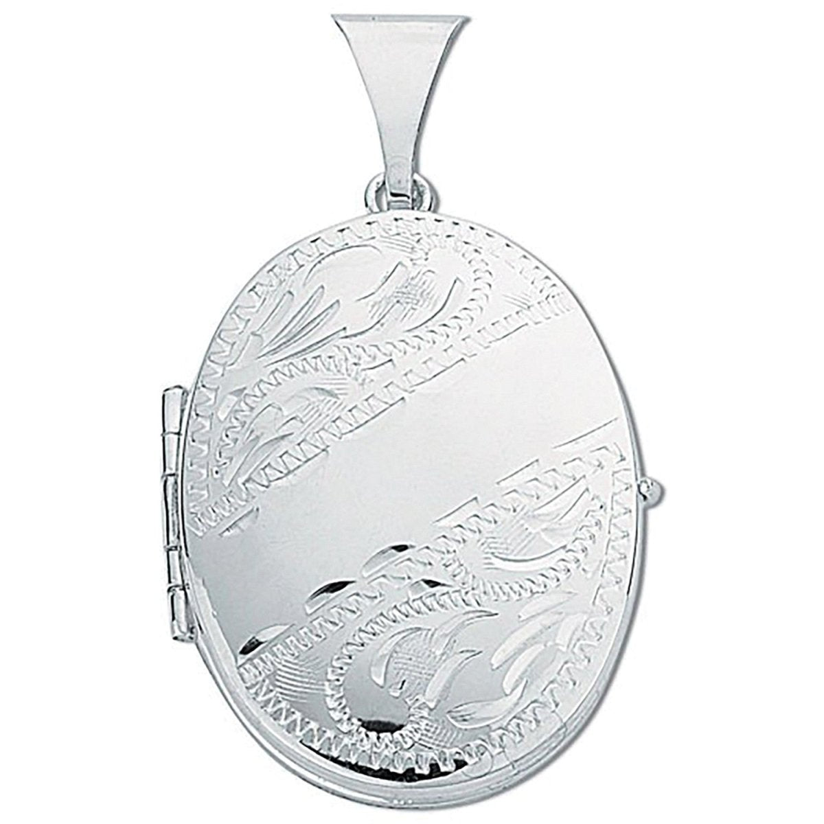 Sterling Silver Engraved Oval Locket - Graceful - Samuel Perry