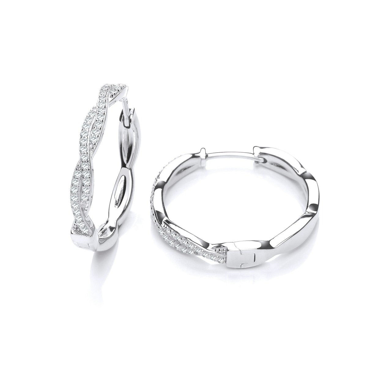 Sterling Silver Entwined Hoop CZ Earrings - Samuel Perry