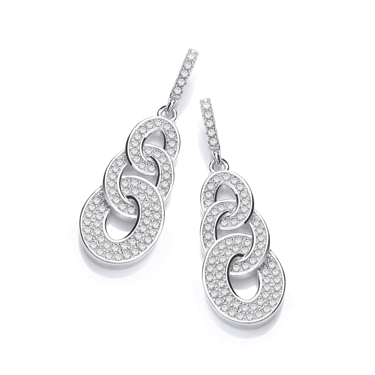 Sterling Silver Entwined Oval CZ Drop Earrings - Samuel Perry