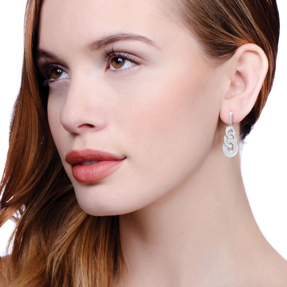 Sterling Silver Entwined Oval CZ Drop Earrings - Samuel Perry