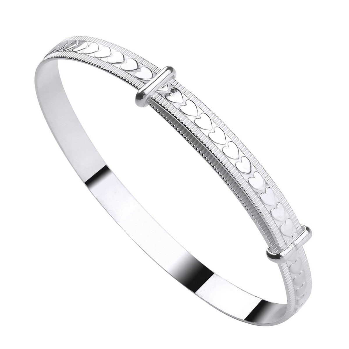 Sterling Silver Expandable Baby Bangle with Embossed Hearts - Samuel Perry