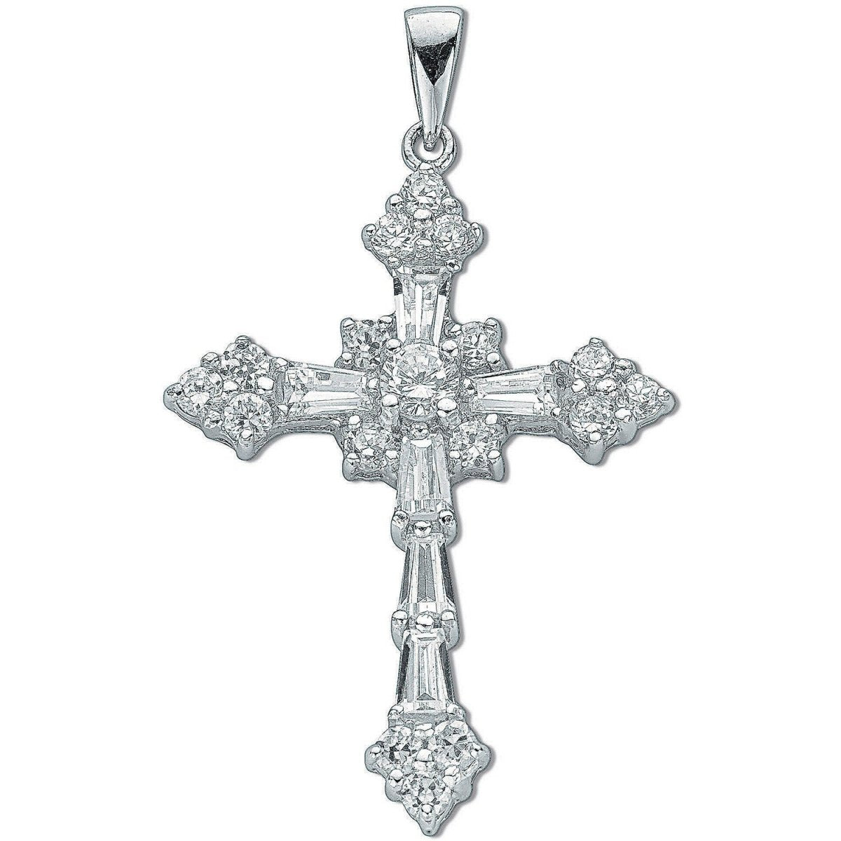 Sterling Silver Fancy Baguette Cut CZ Cross Pendant - Samuel Perry