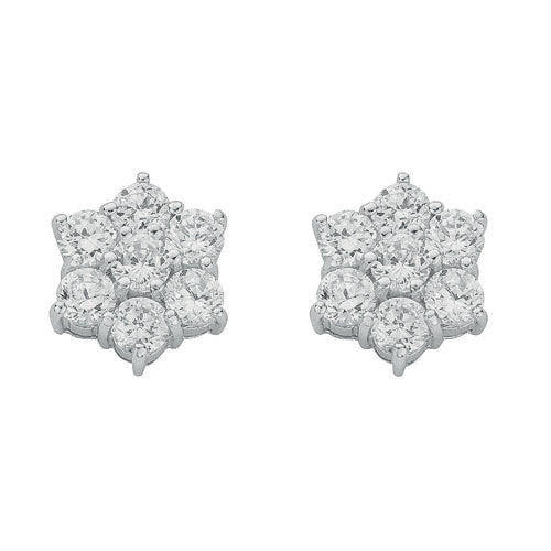 Sterling Silver Fancy Cluster Cz Stud Earrings - Samuel Perry