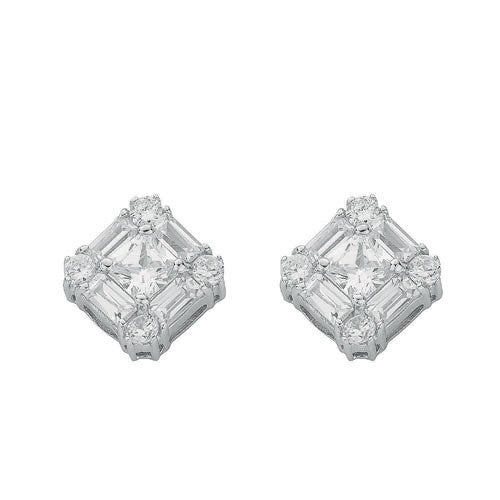 Sterling Silver Fancy Cluster Cz Stud Earrings - Samuel Perry