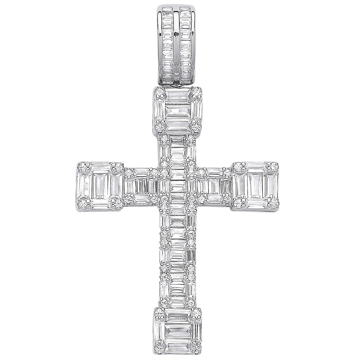Sterling Silver Fancy Cross with CZ Baguettes – Radiant Symbol of Faith - Samuel Perry