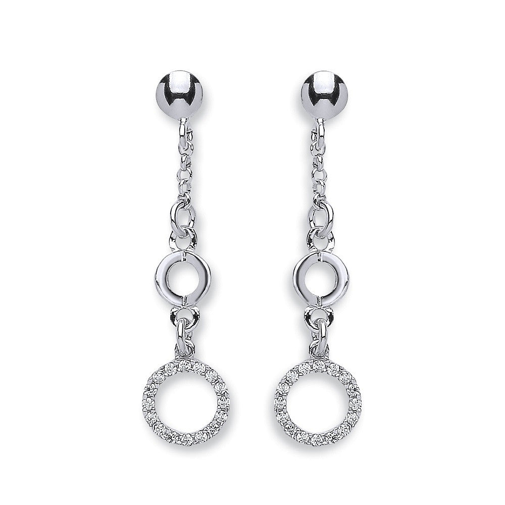 Sterling Silver Fancy CZ Circle Drop Earrings - Samuel Perry