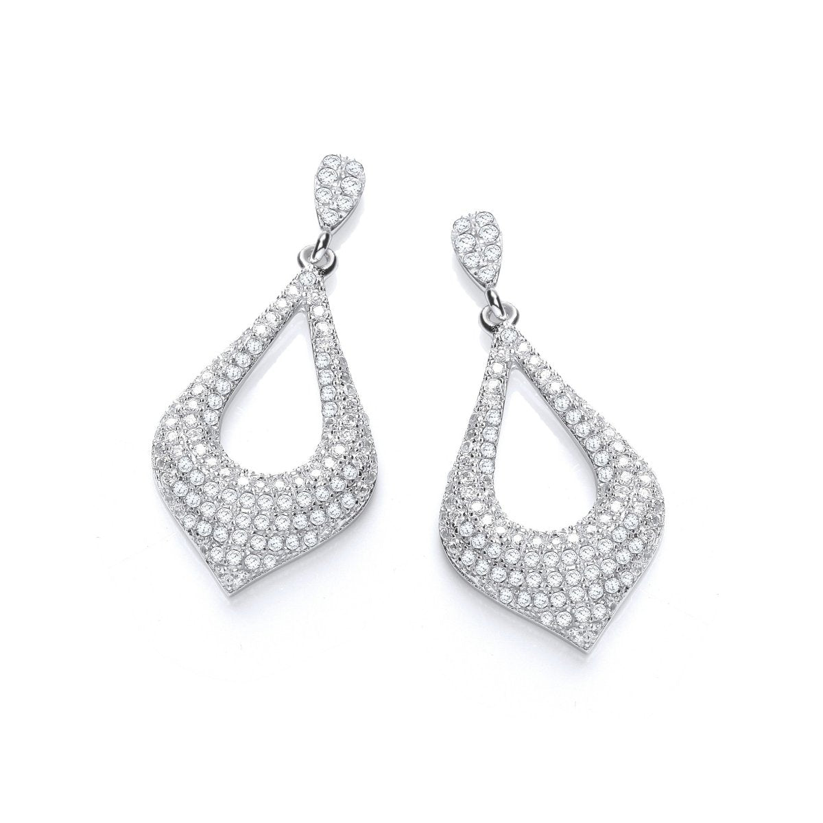 Sterling Silver Fancy CZ Drop Earrings - Samuel Perry