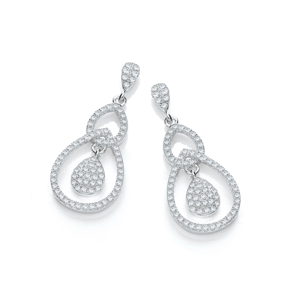 Sterling Silver Fancy CZ Drop Earrings - Samuel Perry