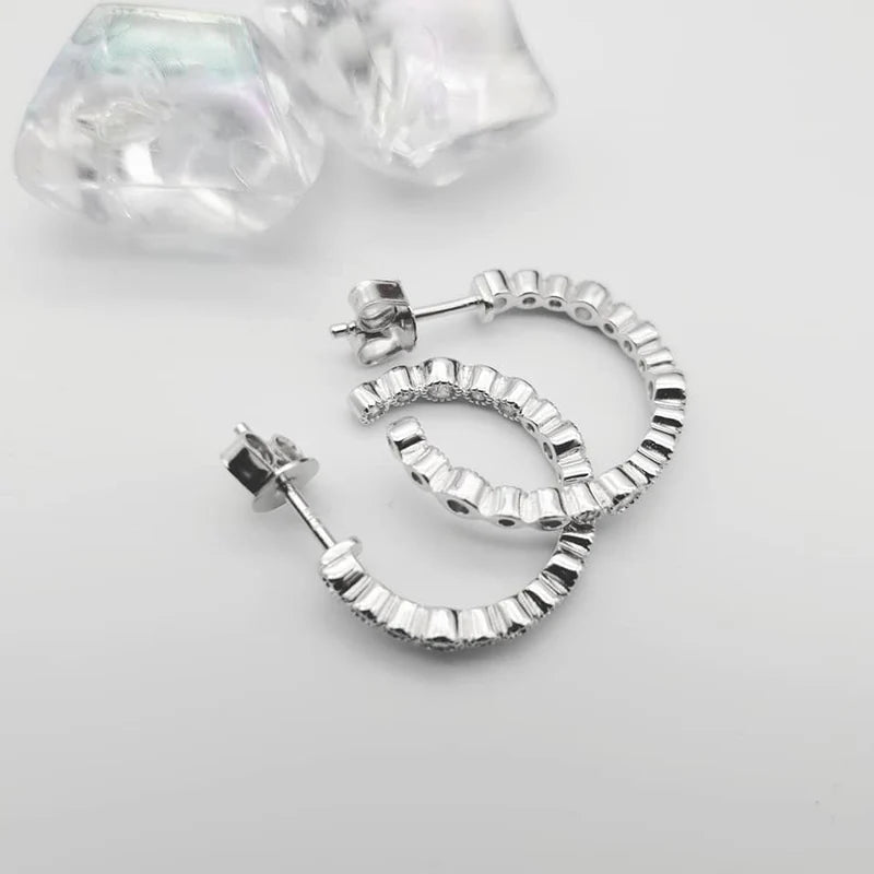 Sterling Silver Fancy CZ Millgrain Hoop Earrings - Samuel Perry