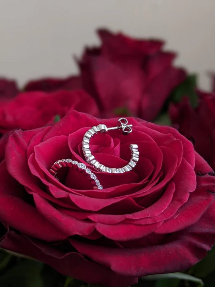 Sterling Silver Fancy CZ Millgrain Hoop Earrings - Samuel Perry