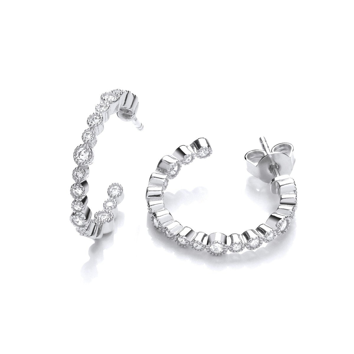 Sterling Silver Fancy CZ Millgrain Hoop Earrings - Samuel Perry