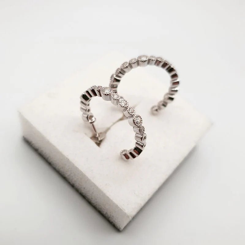 Sterling Silver Fancy CZ Millgrain Hoop Earrings - Samuel Perry