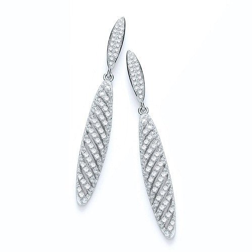 Sterling Silver Fancy Drop CZ Stud Earrings - Samuel Perry