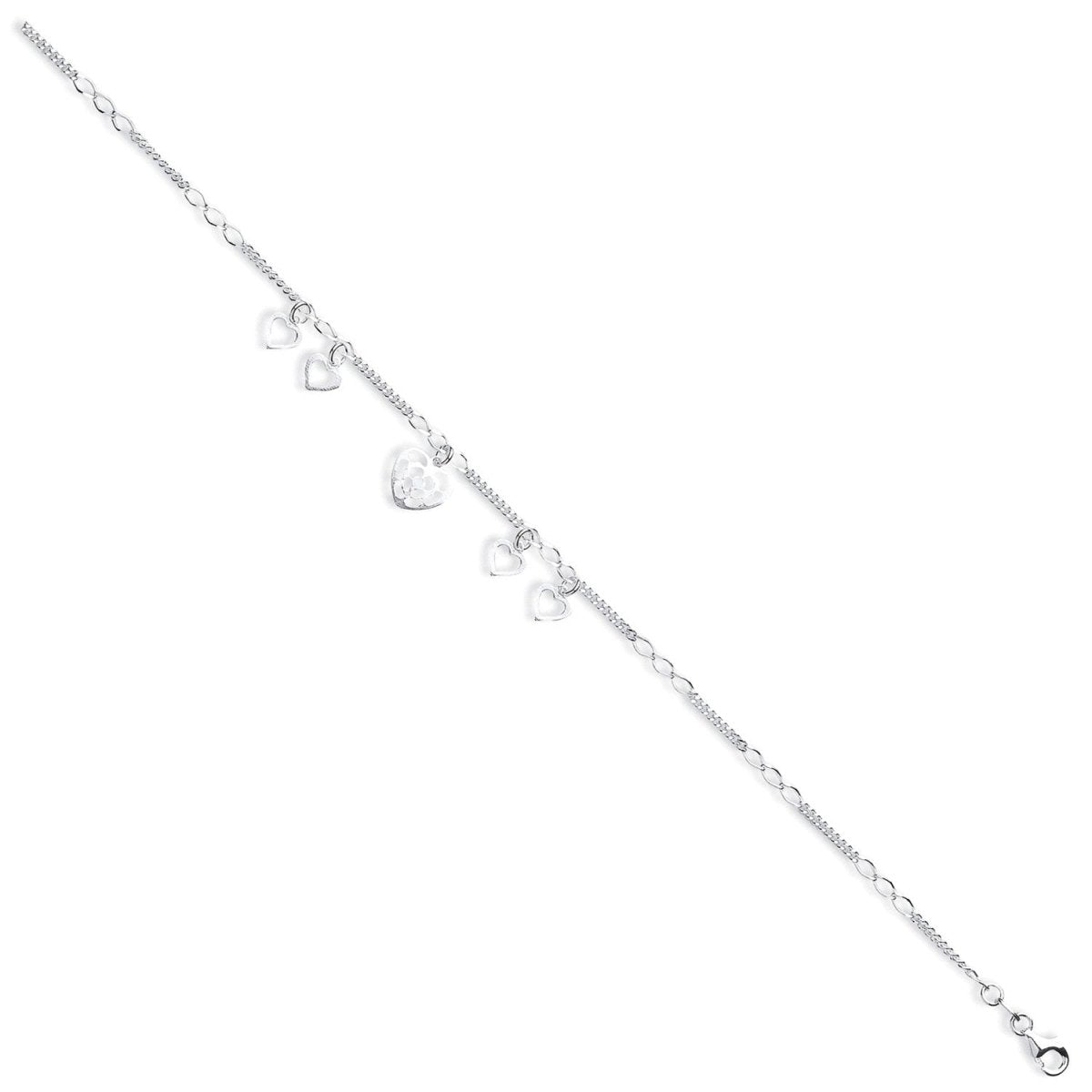 Sterling Silver Fancy Heart Drop Anklet - Samuel Perry