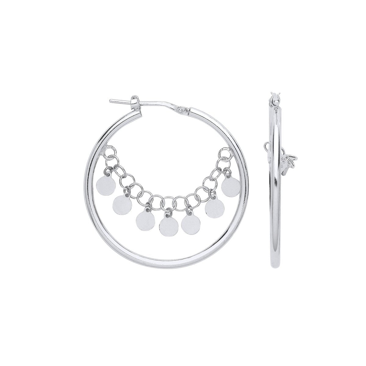Sterling Silver Fancy Hoop with Coin Chain Earrings - Samuel Perry