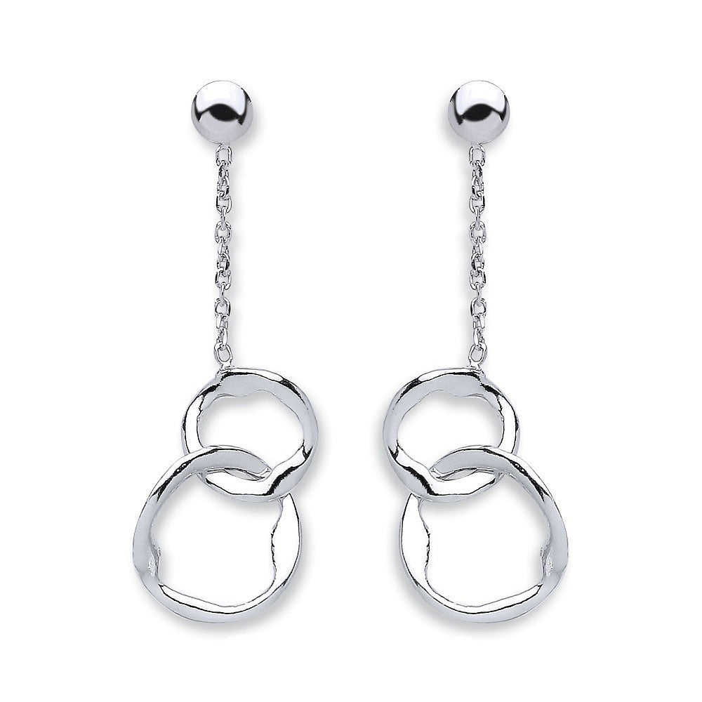 Sterling Silver Fancy Inter Locking Circle Drop Earrings - Samuel Perry