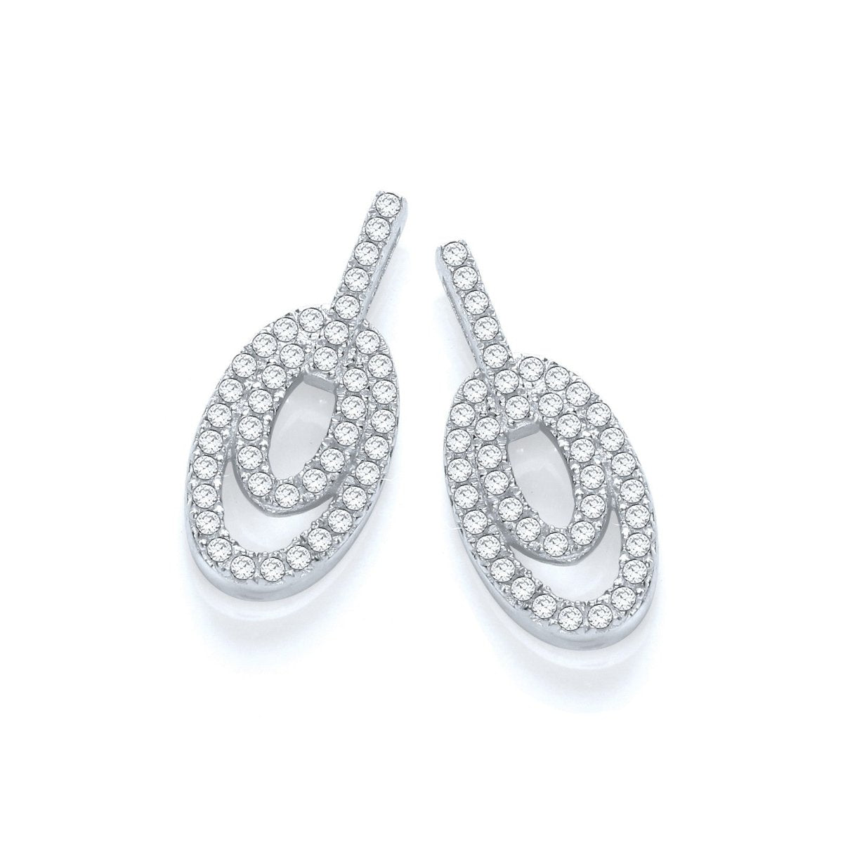 Sterling Silver Fancy Oval Drop CZ Stud earrings - Samuel Perry
