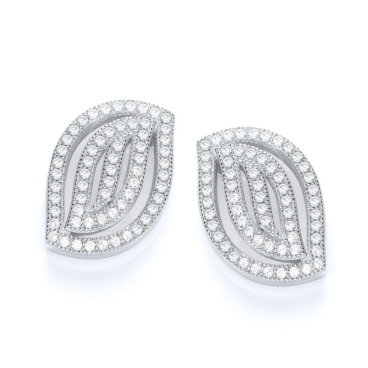 Sterling Silver Fancy Pave CZ Stud Earrings - Samuel Perry