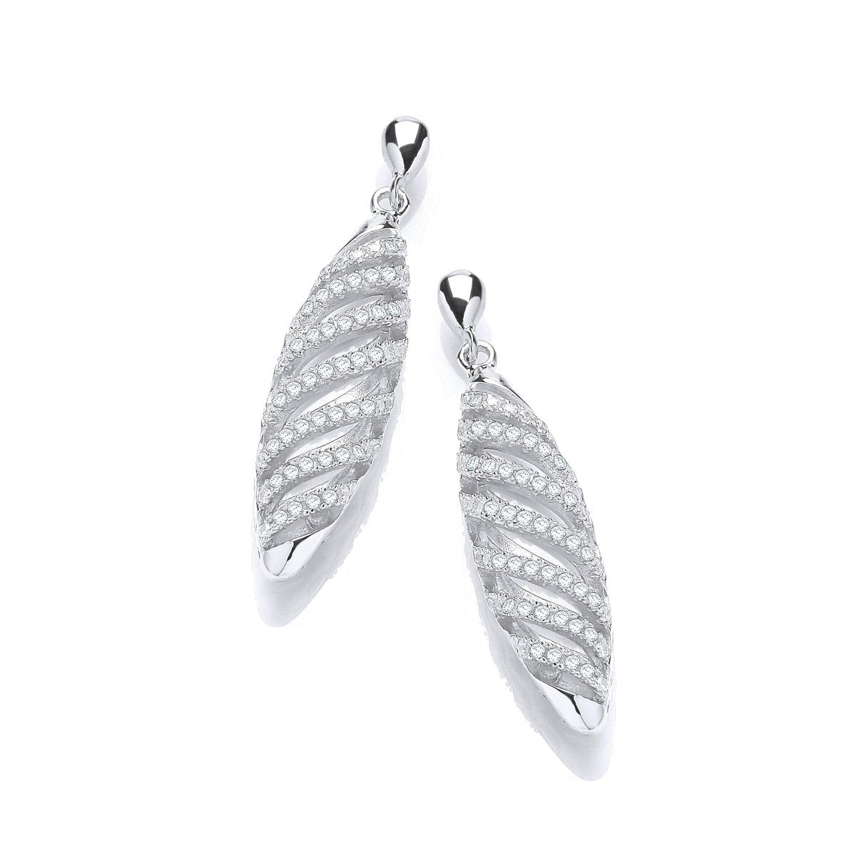 Sterling Silver Fancy Swirl CZ Drop Earrings - Samuel Perry