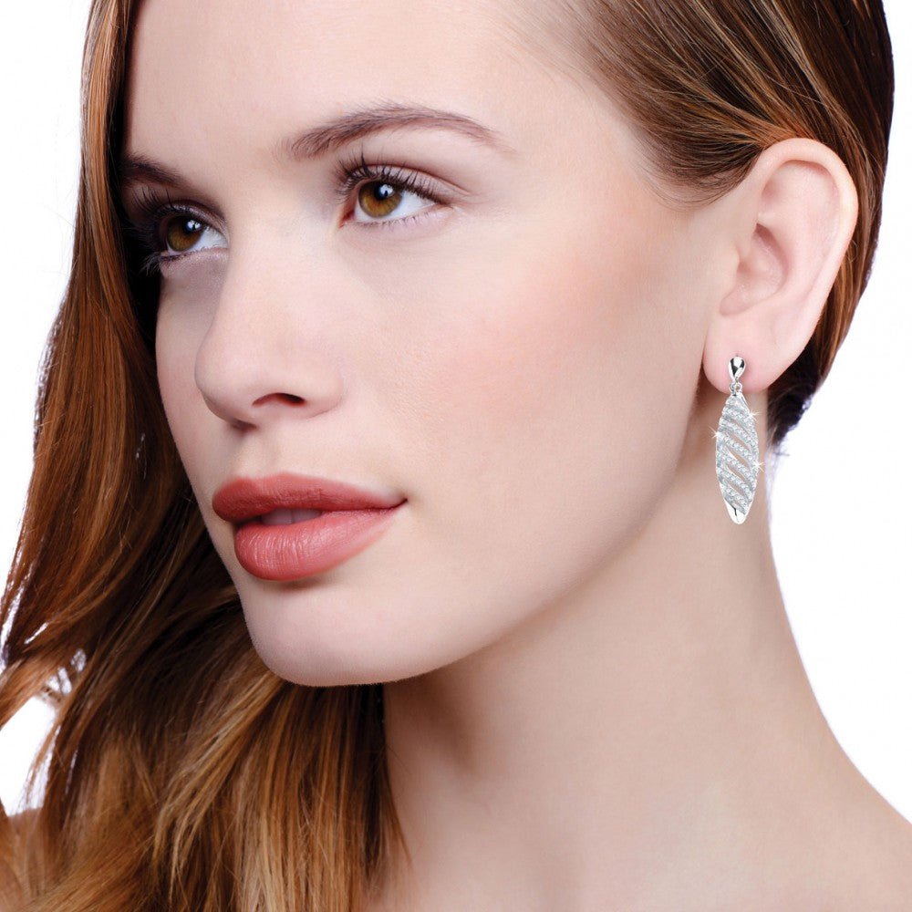 Sterling Silver Fancy Swirl CZ Drop Earrings - Samuel Perry