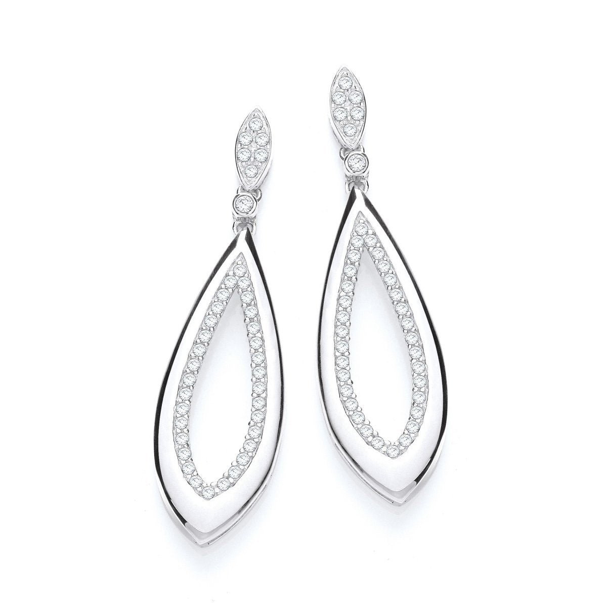 Sterling Silver Fancy Teardrop CZ Stud Earrings - Samuel Perry