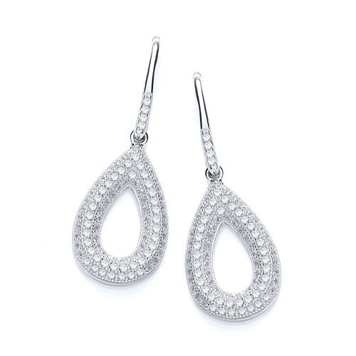Sterling Silver Fancy Teardrop Pave CZ Stud Earrings - Samuel Perry