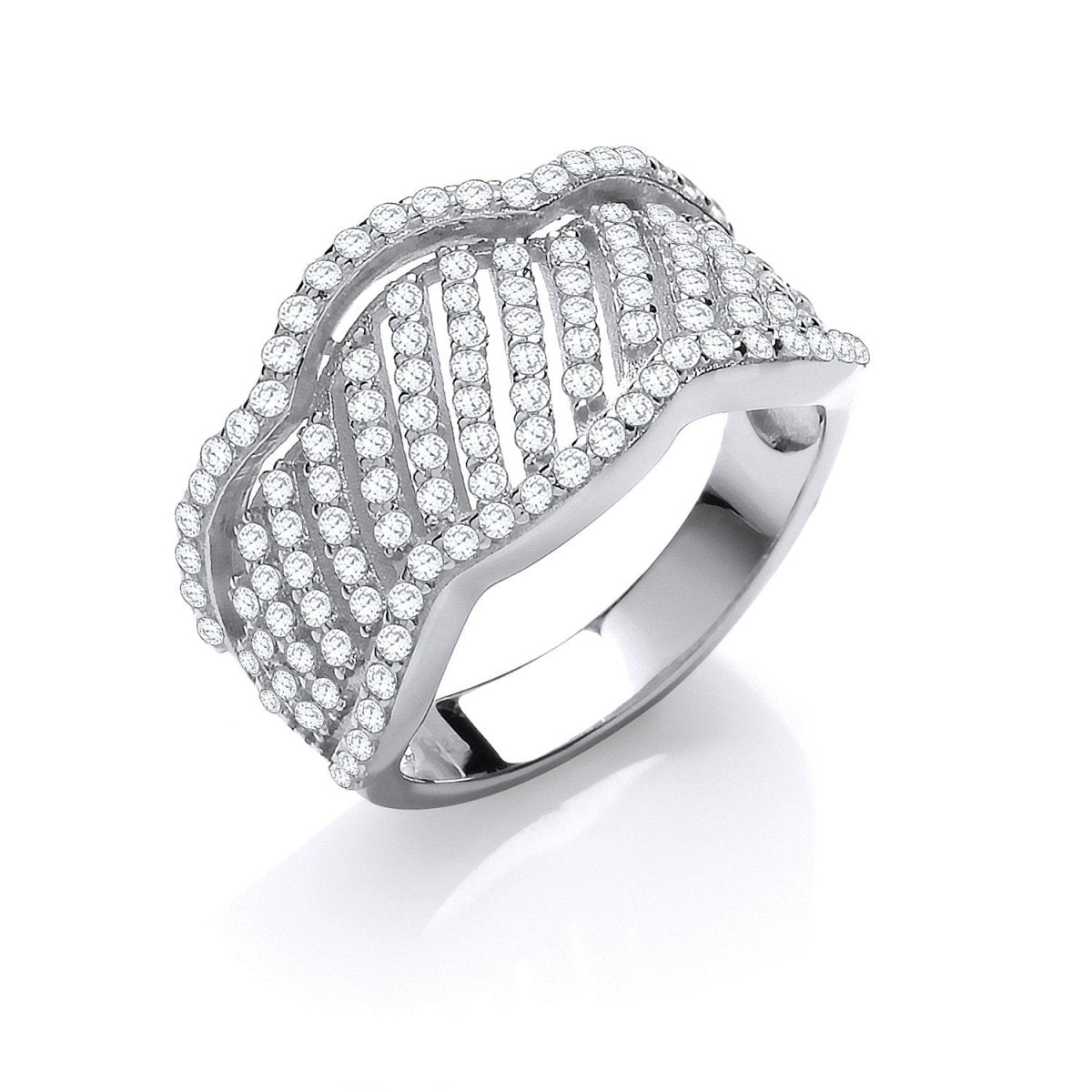 Sterling Silver Fancy Wavy CZ Ring - Samuel Perry