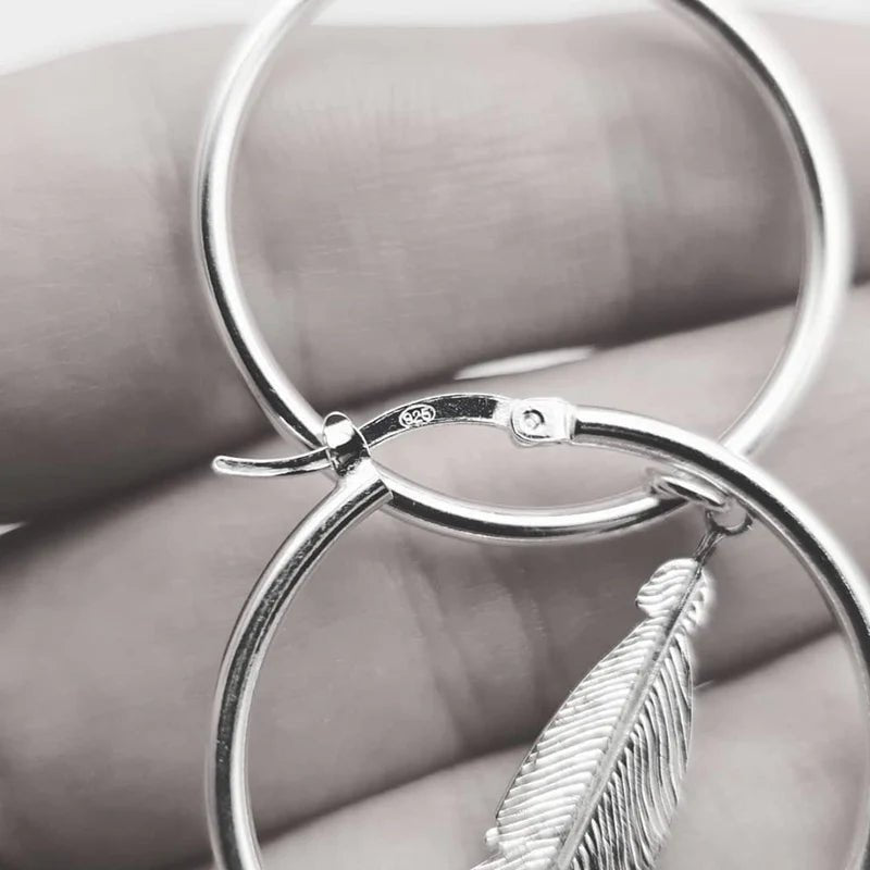 Sterling Silver Feather Hoop Earrings - Samuel Perry