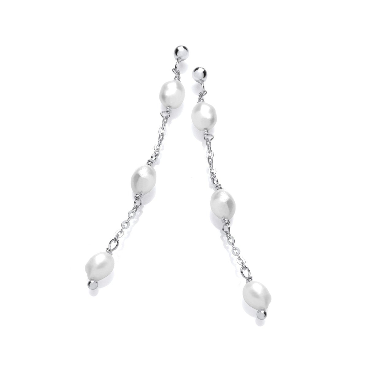 Sterling Silver Freshwater Pearl Drop CZ Earrings - Samuel Perry
