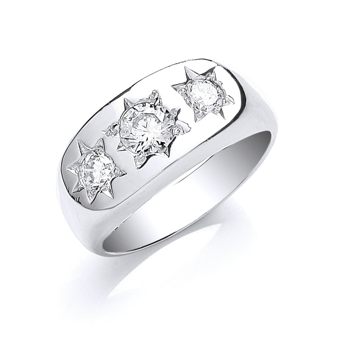 Sterling Silver Gents 3 Stone Cz Ring - Samuel Perry