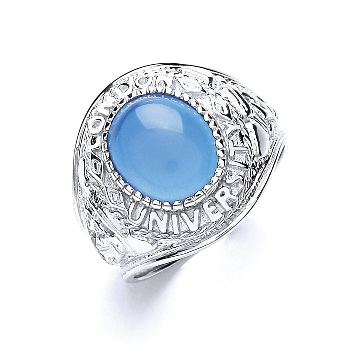 Sterling Silver Gents Blue Stone College Ring - Samuel Perry