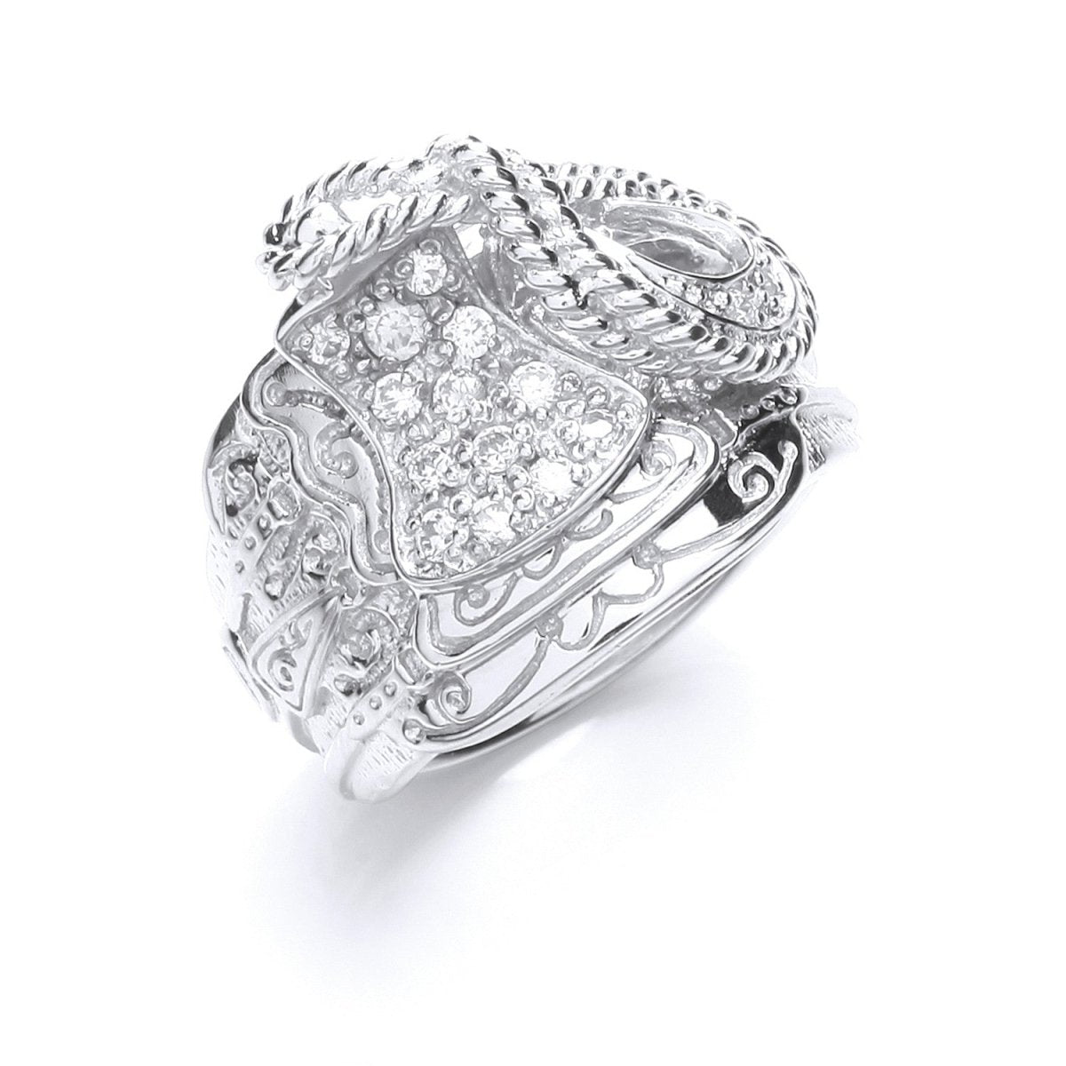 Sterling Silver Gents Cz Saddle Ring - Samuel Perry