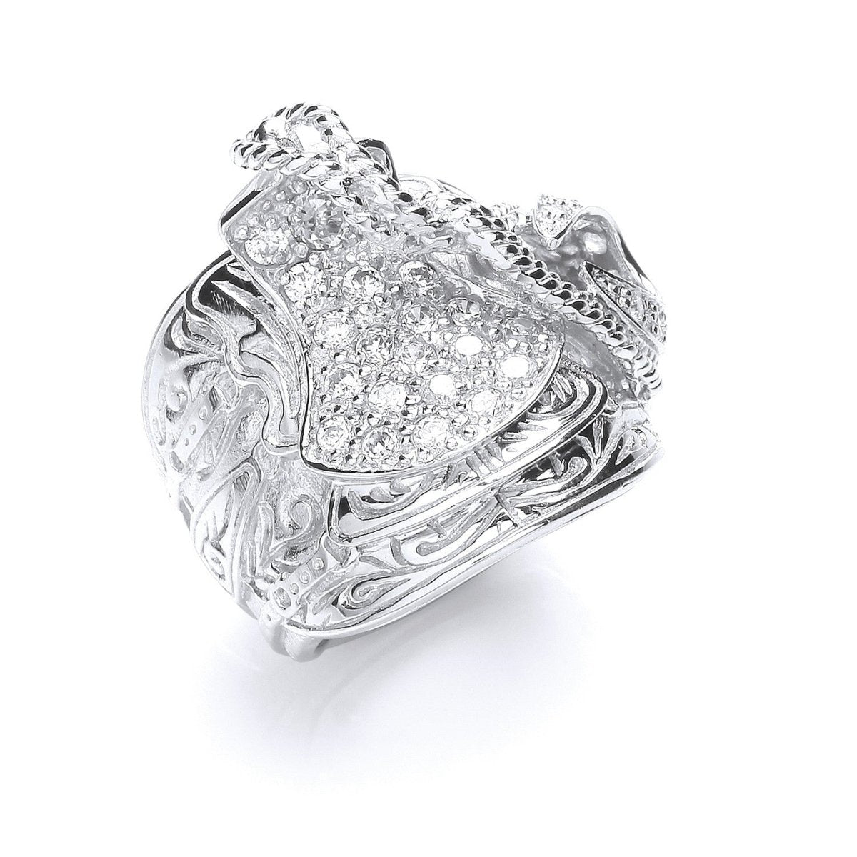 Sterling Silver Gents Cz Saddle Ring - Samuel Perry