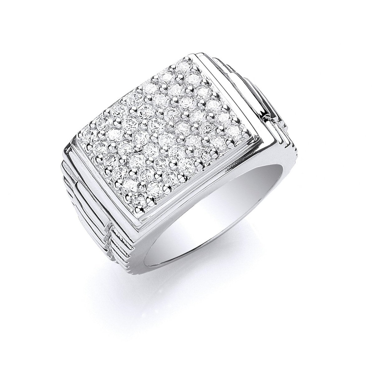 Sterling Silver Gents Square Top Cz Ring - Samuel Perry