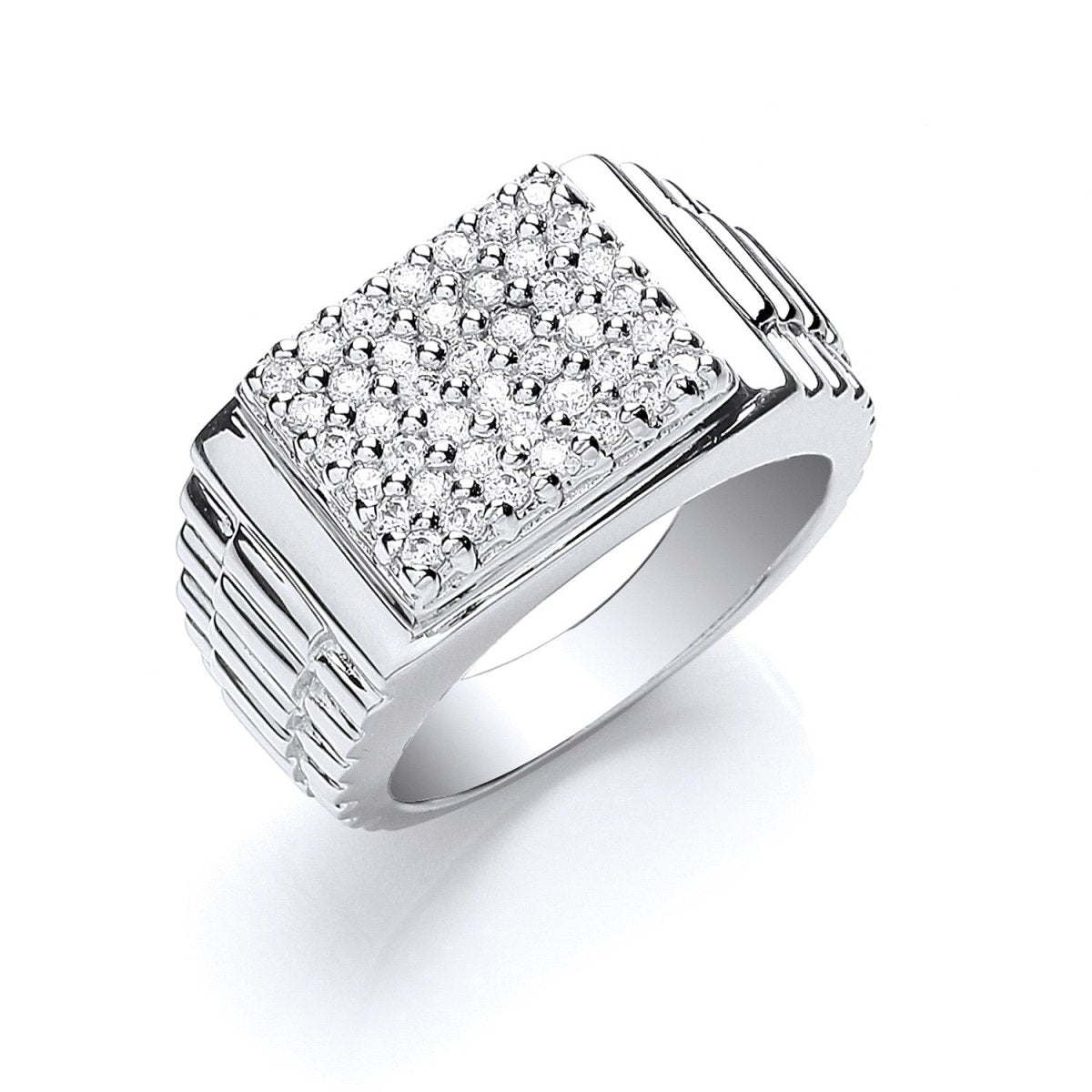 Sterling Silver Gents Square Top Cz Ring - Samuel Perry