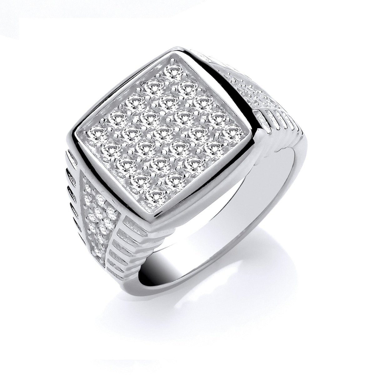 Sterling Silver Gents Square Top Cz Ring - Samuel Perry