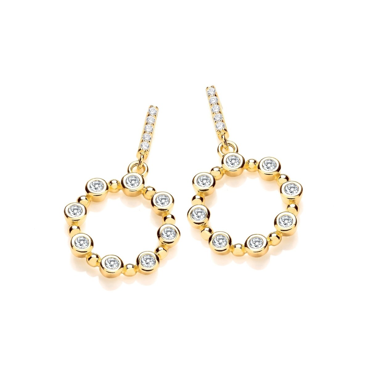 Sterling Silver & Gold Vermeil Circle Drop CZ Earrings - Samuel Perry