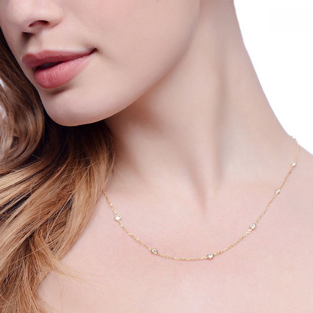 Sterling Silver & Gold Vermeil Rubover CZ Drop Necklace - Samuel Perry