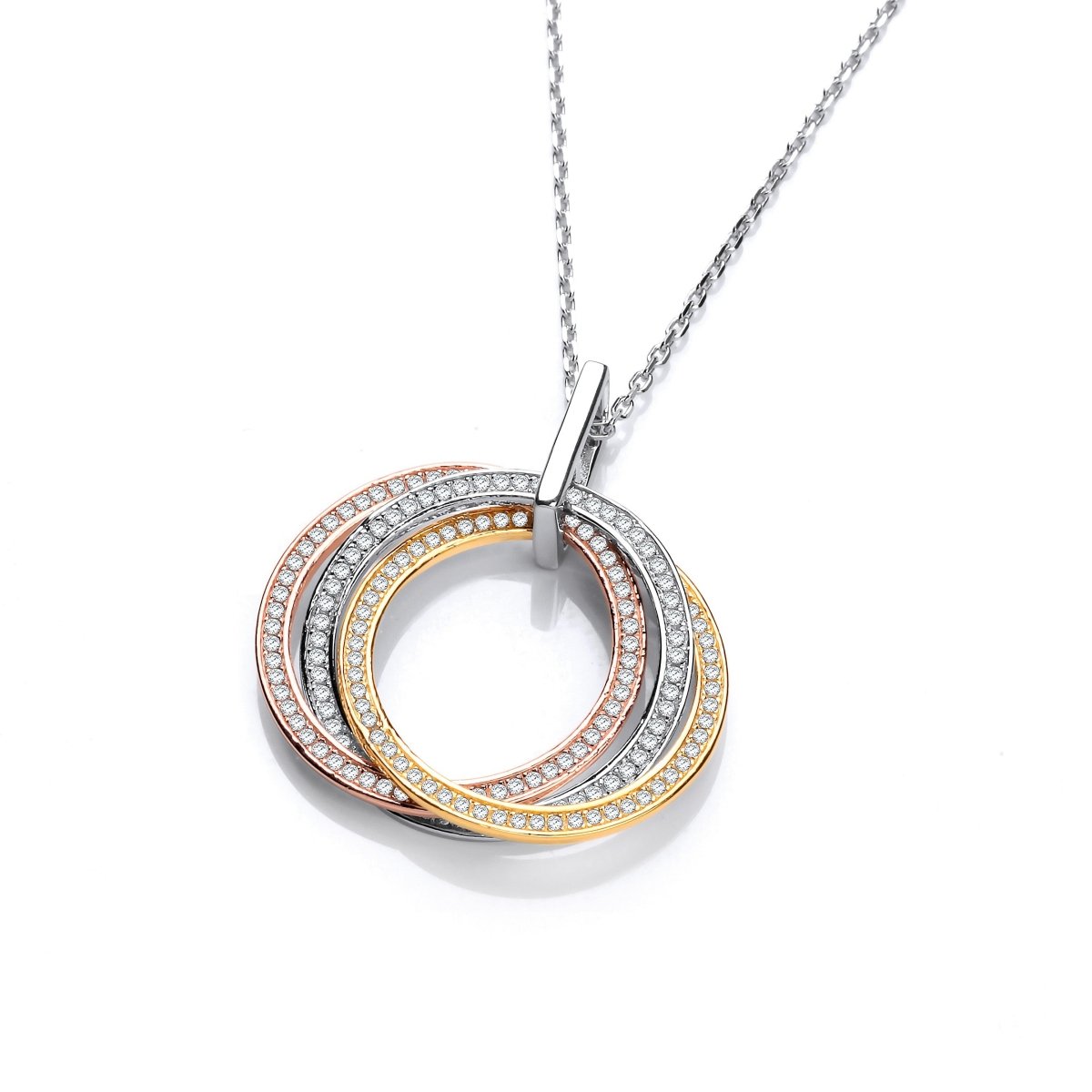 Sterling Silver & Gold Vermeil Triple Circle CZ Necklace - Samuel Perry