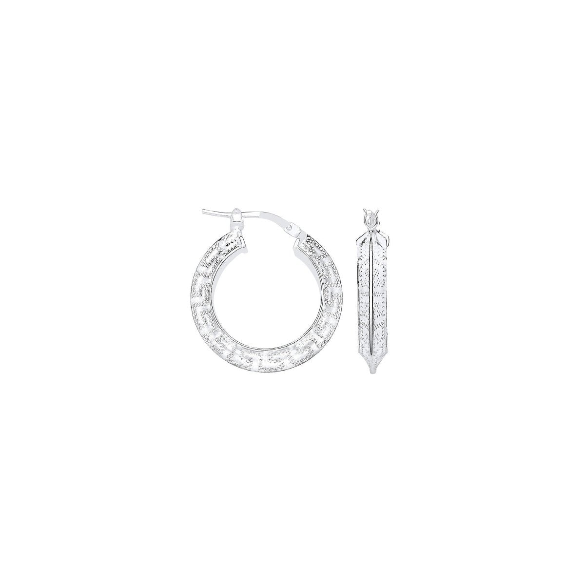 Sterling Silver Greek Key 15mm Hoop Earrings - Samuel Perry