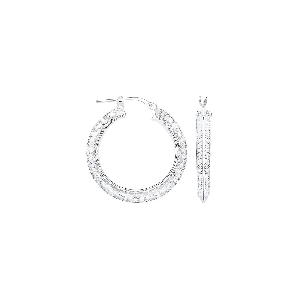 Sterling Silver Greek Key 20mm Hoop Earrings - Samuel Perry