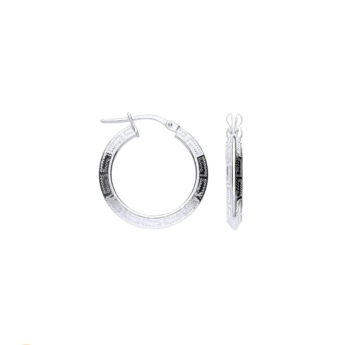 Sterling Silver Greek Key 20mm Hoop Hollow Earrings - Samuel Perry
