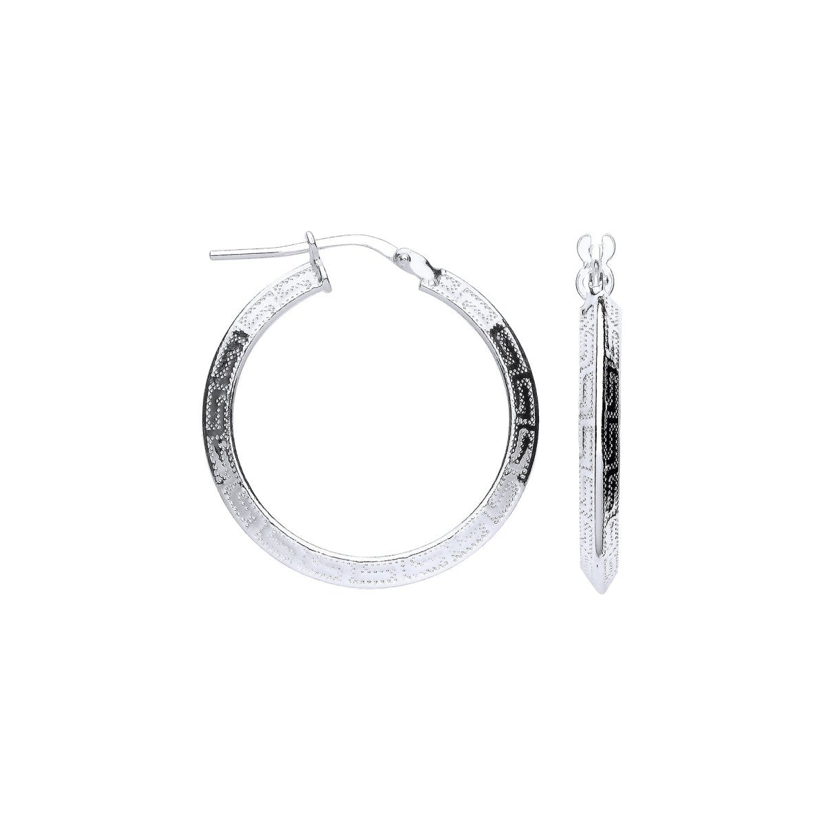 Sterling Silver Greek Key 25mm Hoop Hollow Earrings - Samuel Perry